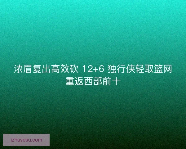 浓眉复出高效砍 12+6 独行侠轻取篮网重返西部前十